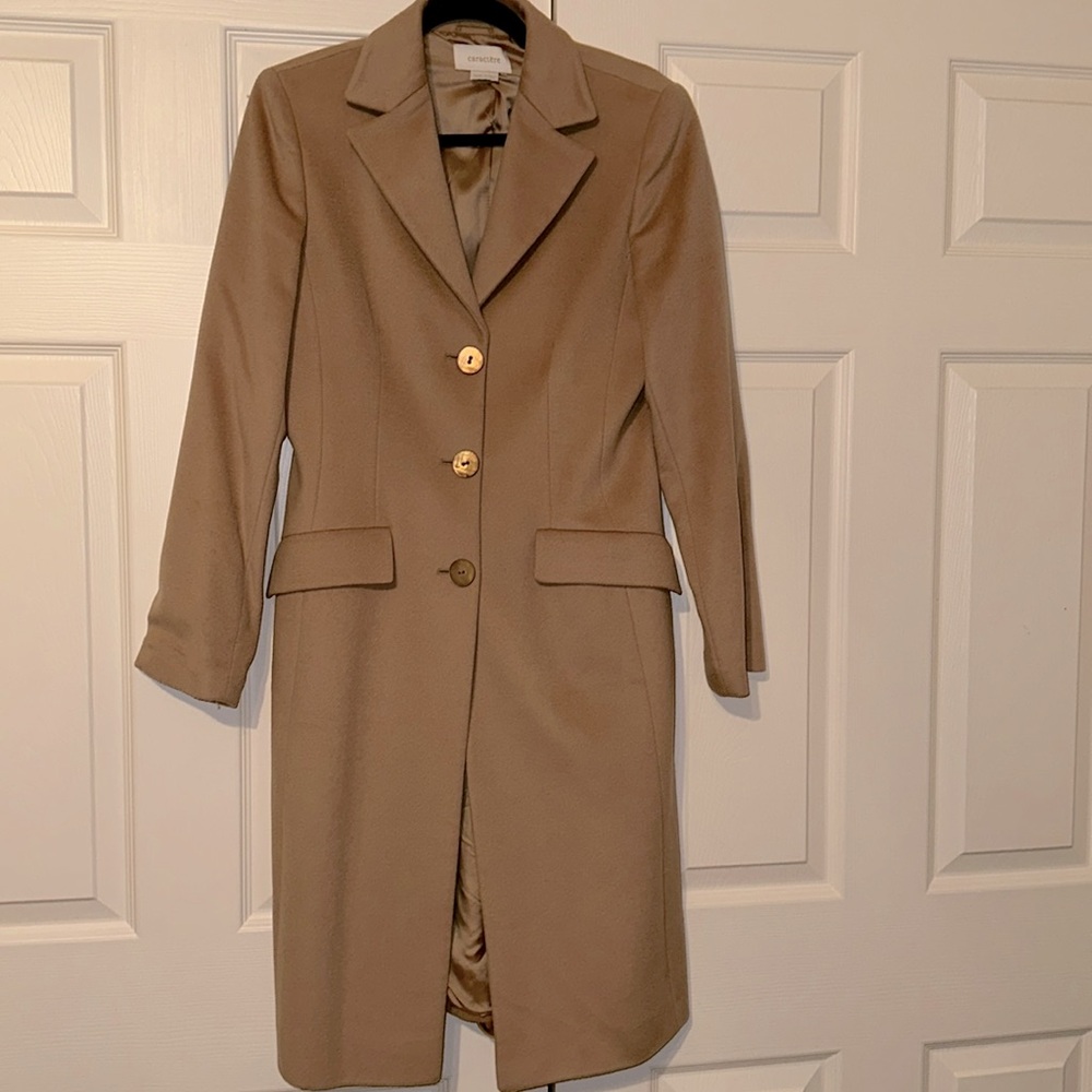 Camel long coat , virgin wool with lining made in Italy
